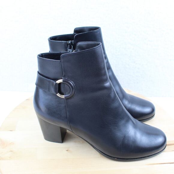 Cole Haan Ankle Boot Womens 8 Black Leather Zipper Harness Career Bootie - Picture 1 of 11
